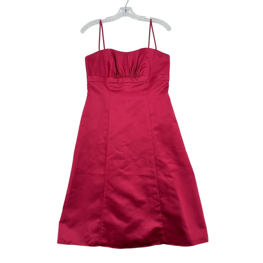 Davids Bridal Women 6 Pink Satin Dress Spaghetti Strap A-Line Brides Maid Formal